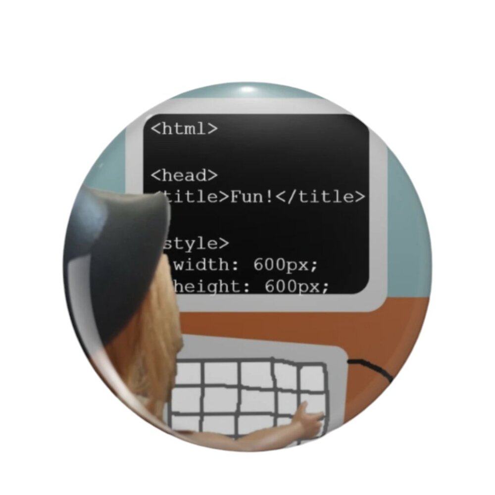Sophia Coding (with lines of HTML) Large pin by C.C.L. curios